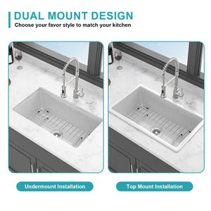 Rectangular Single Bowl Kitchen Sink With Dual Mount Installation - White