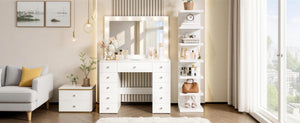 Vanity Desk with 11 Hollywood Bulbs & 7-Tier Storage Shelves