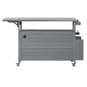Foldable Outdoor Kitchen Island With Lockable Wheels, Storage Cabinet And Towel Rack For Patio