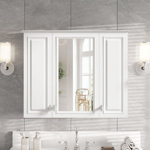 Wall Mounted Mirror Cabinet With 5 Adjustable Shelves, Rectangular Storage For Bathroom - White