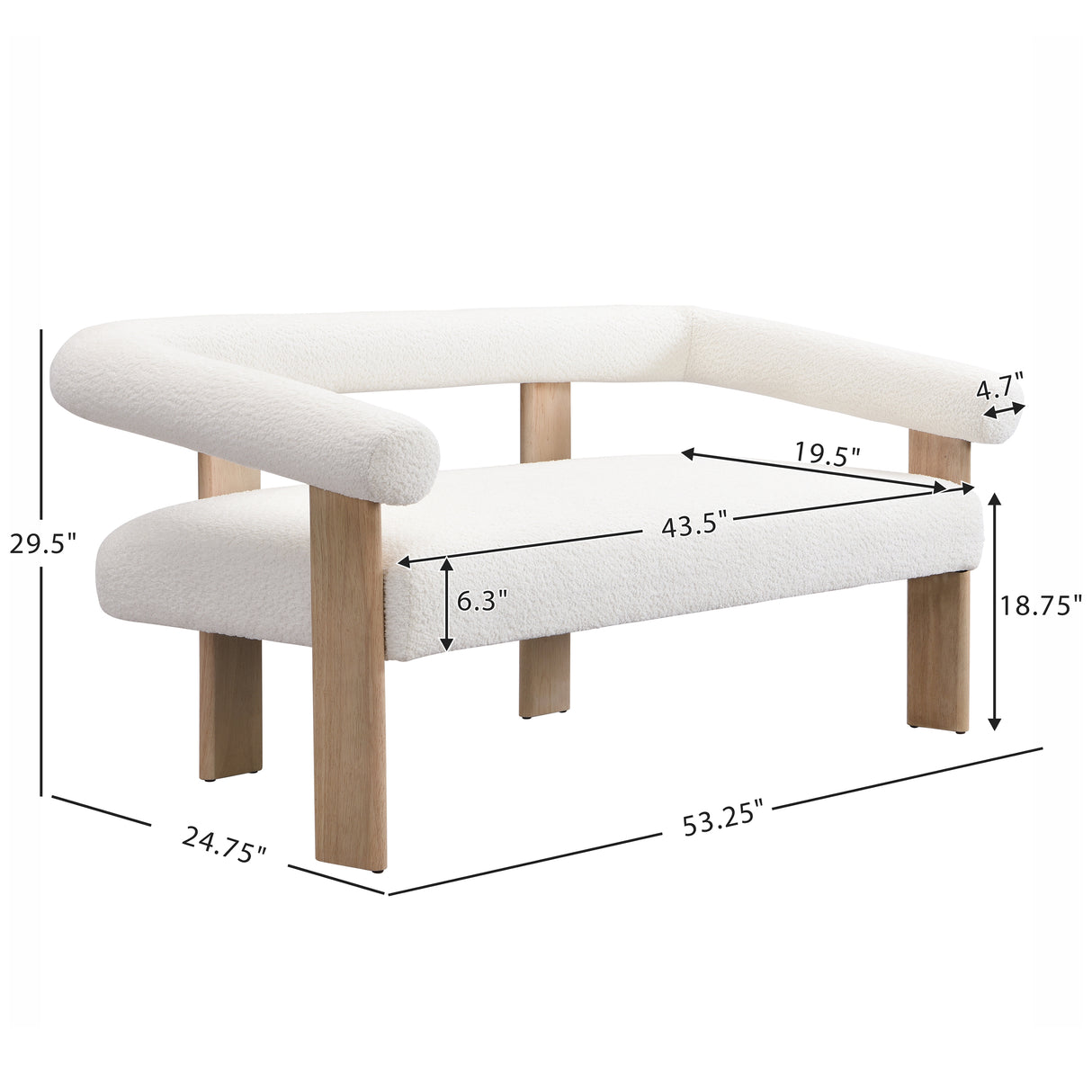 Round Armrest Loveseat (Beige + Natural)