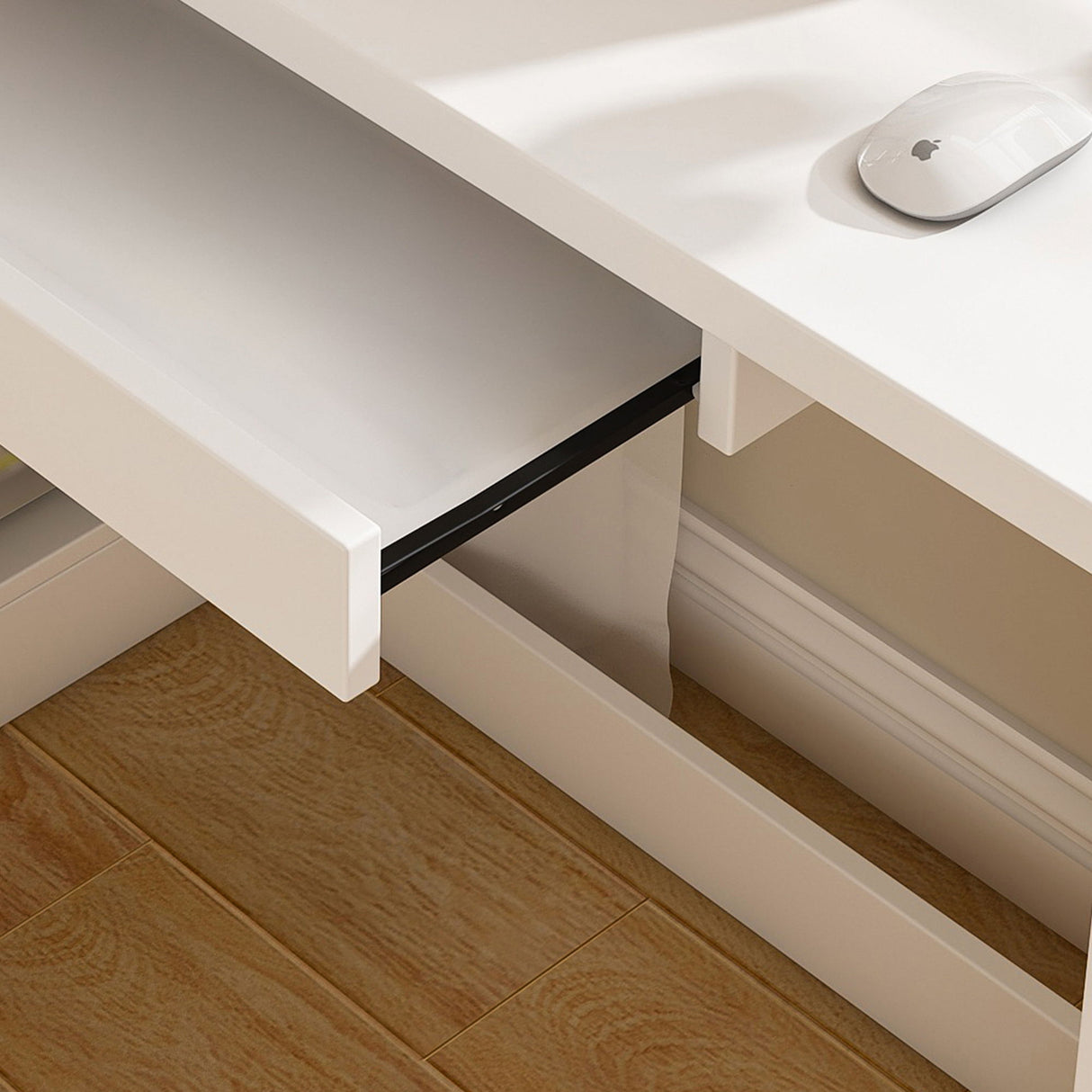 L-Shaped Computer Desk With Glass Cabinets, Built In LED Lights, USB Charging Ports
