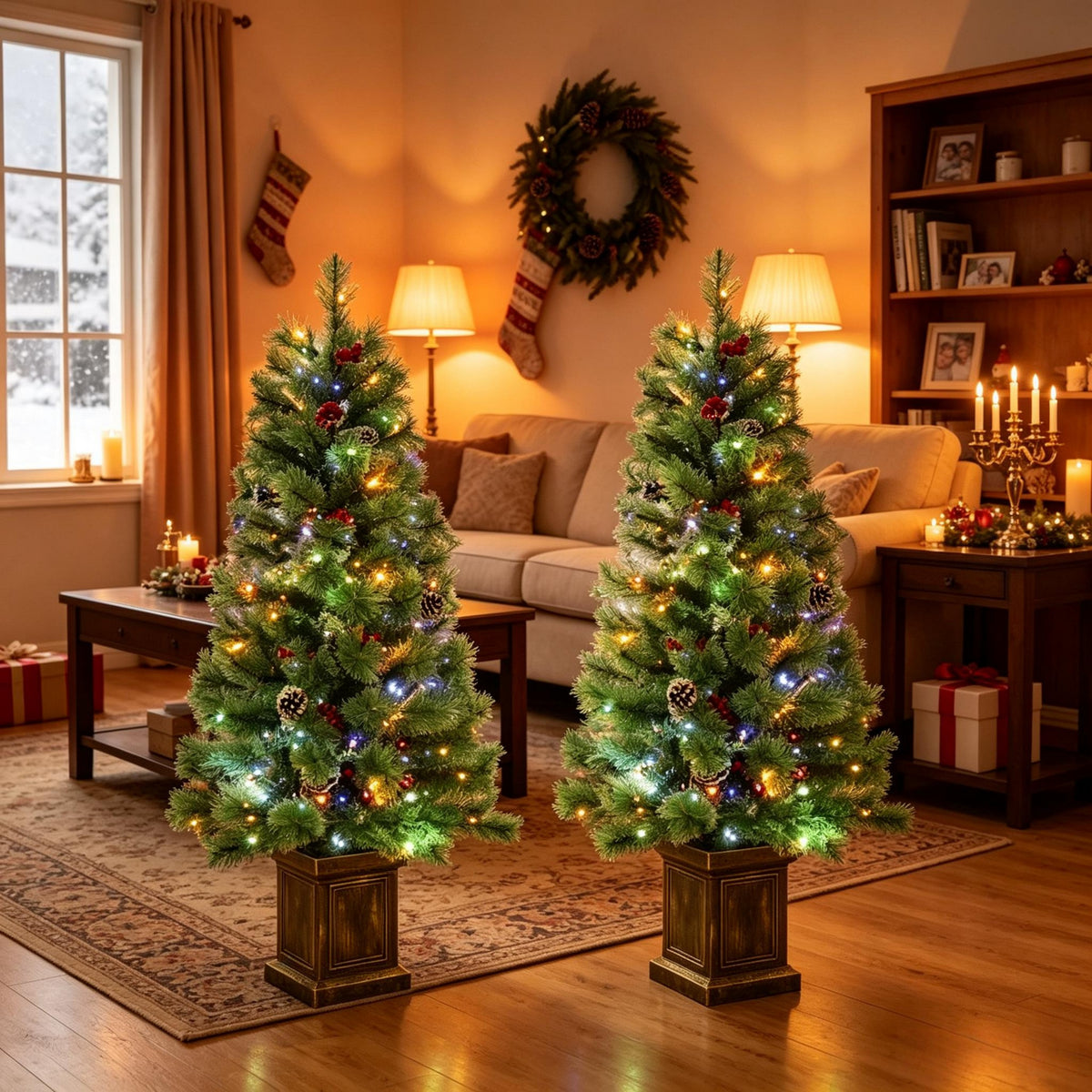 Set of 2, 4 ft Pre-Lit Christmas Trees