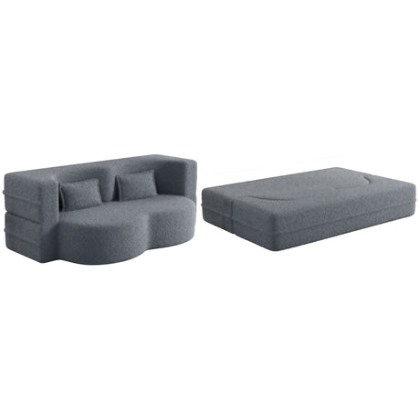 Modern Floor Sofa With 2 Pillows Convertible Teddy Fabric Foam Filled Bed