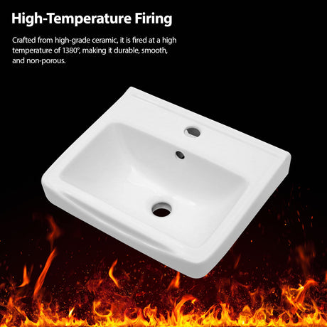 Wall Mounted Bathroom Sink With Towel Bar & Overflow - White / Black