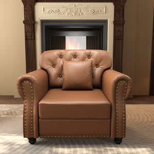 41.3" Upholstered Faux Leather Sofa with Nailhead Trim