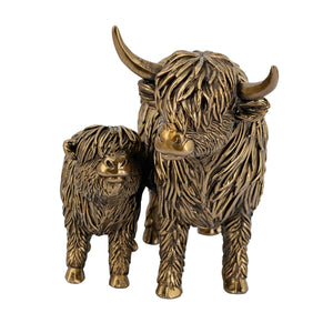 Lifelike Polyresin Highland Cow and Calf Statue