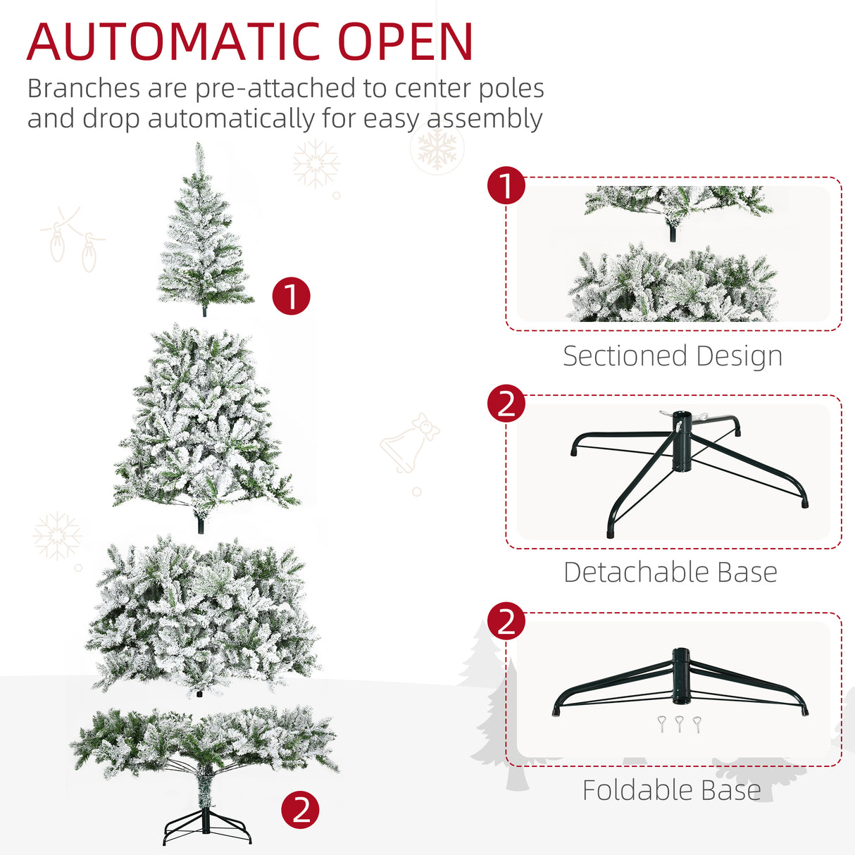 HOMCOM 9' Tall Unlit Snow Flocked Pine Artificial Christmas Tree