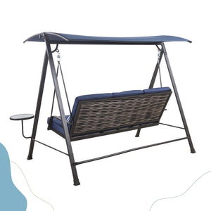 Steel 3 Seater Swing Porch Swing With Canopy - Blue