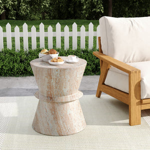Outdoor / Indoor Lightweight Concrete Side Table With Travertine - Beige - Best Buy Furniture