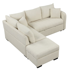 L-Shaped Sectional Pull Out Sofa Bed Sleeper Sofa With Two USB Ports, Two Power Sockets And A Movable Storage Ottoman