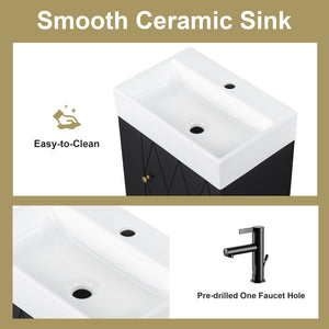 20 Inch Bathroom Vanity with Ceramic Sink, Diamond Pattern Door Design