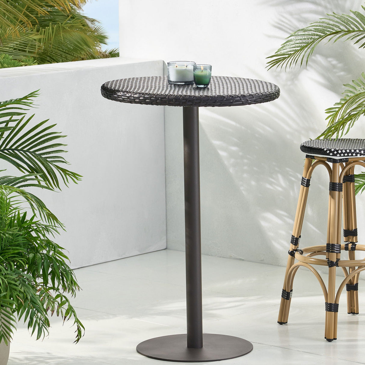 Outdoor Round Rattan Bar Table With Iron Frame - Multi Brown - Best Buy Furniture