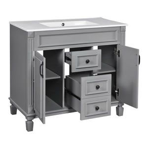 Bathroom Vanity With Top Sink, Basin On Cabinet With 2 Soft Closing Doors And 2 Drawers