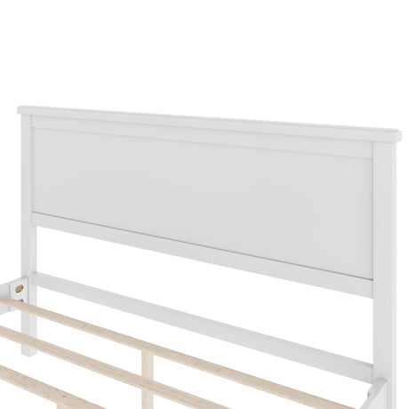 Queen Size Platform Bed With Tapered Pine Legs, No Box Spring Needed - White