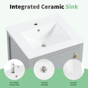 20" Bathroom Vanity with Sink, Storage Rack, and Soft Closing Door - Grey