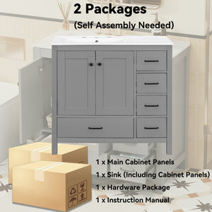 36" Gray Bathroom Vanity with Ceramic Sink Combo
