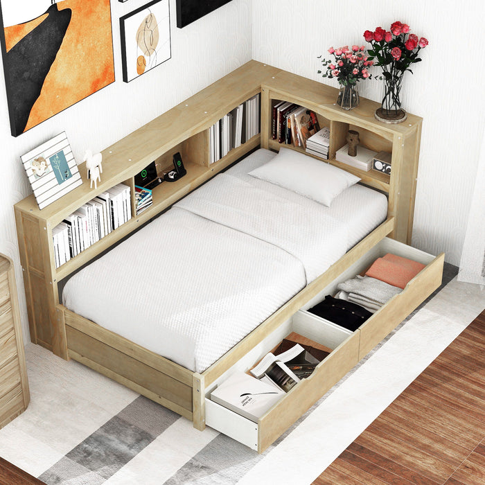 Twin Storage Daybed with Drawers, Cabinets & USB Charging - Light Brown or White