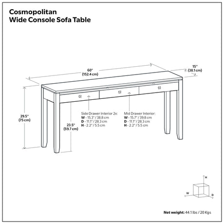 Cosmopolitan - Wide Console Sofa Table - Mahogany Brown