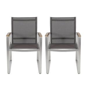 Poetic - Outdoor Dining Chair With Faux Wood Arms And Aluminum Frame (Set of 2) - Gray - Best Buy Furniture