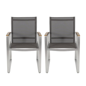 Poetic - Outdoor Dining Chair With Faux Wood Arms And Aluminum Frame (Set of 2) - Gray