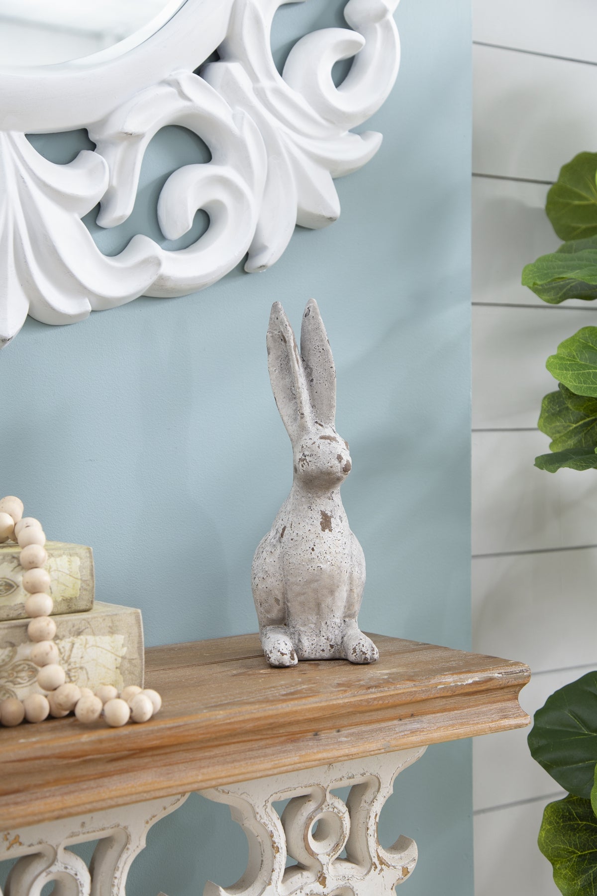 Weathered Cement Rabbit Statue