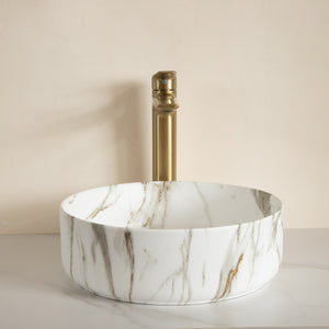 14'' Bathroom Sink, Round Vessel Ceramic Sink with Stone Pattern