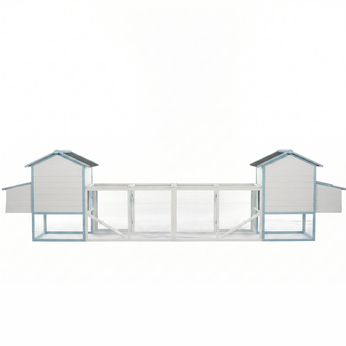 Large Wooden Chicken Coop with Double Nesting Boxes, Outdoor Walk-In Chicken Run with Waterproof Asphalt Roof, Fir Wood Poultry Cage with Pull-Out Dropping Trays