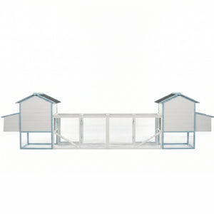 Large Wooden Chicken Coop with Double Nesting Boxes, Outdoor Walk-In Chicken Run with Waterproof Asphalt Roof, Fir Wood Poultry Cage with Pull-Out Dropping Trays