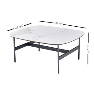 Modern Rectangular Rock Plate Coffee Table Open Space Design Golden Metal Frame Minimalist Living Room Center Table For Lounge Office - Black White