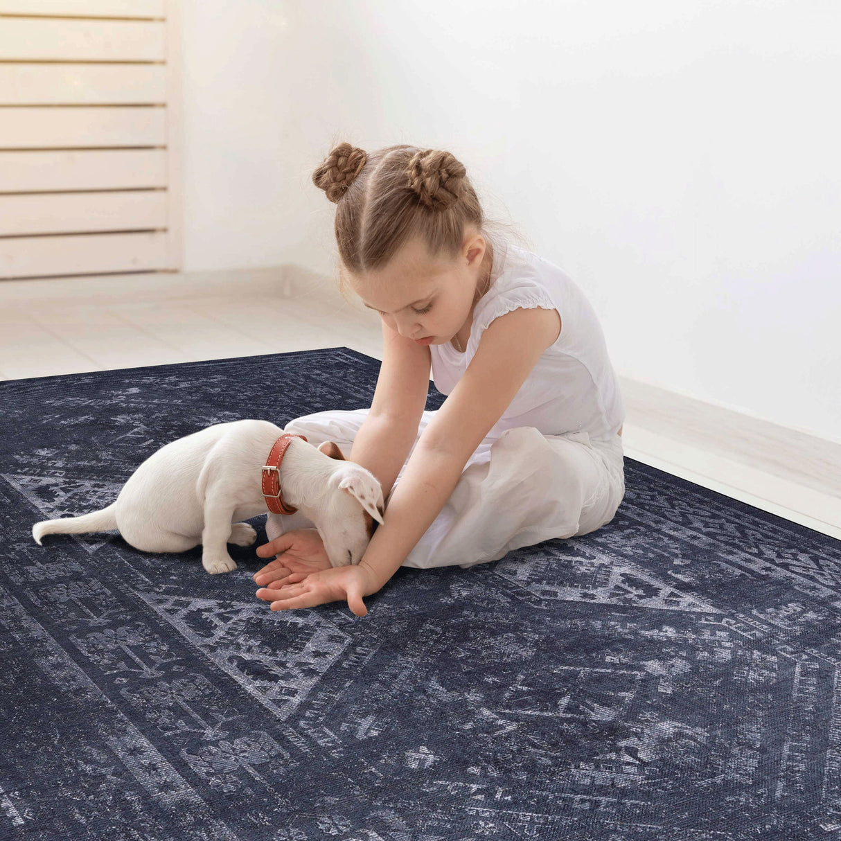 Maval - 5' X 8' Washable Area Rug - Black / Gray