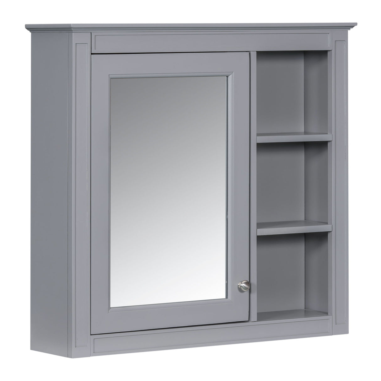 Bathroom Vanity With Top Sink, Freestanding Storage Cabinet With 2 Doors And 3 Drawers, Mirror Cabinet Included - Gray
