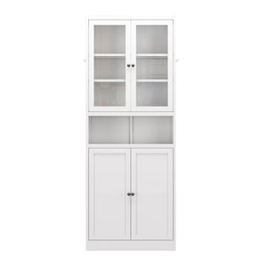 Kitchen Pantry Cabinet Tall Storage With Adjustable Shelves, Heavy Duty Stainless Steel Frame - White