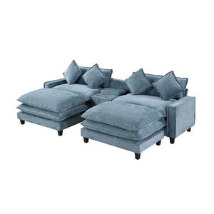 Modern Sectional Sofa With Removable Ottomans, USB Ports