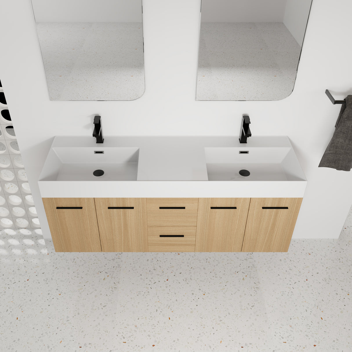 60" Floating Double Sink Bathroom Vanity with Drawers and Doors