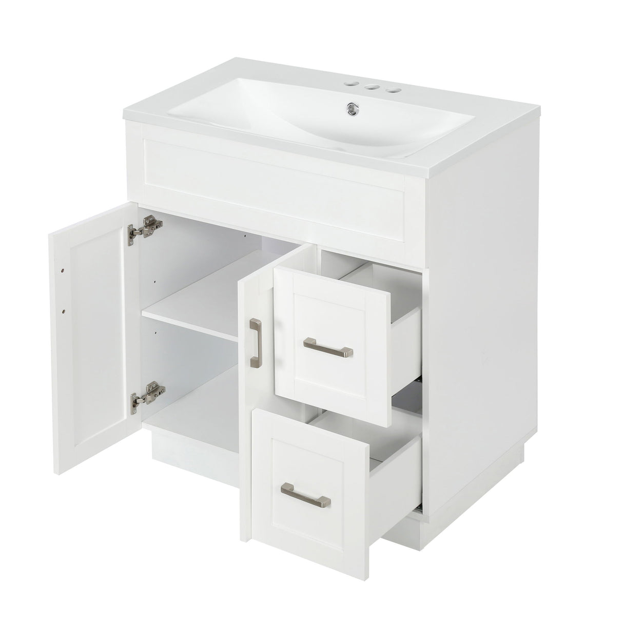 Bathroom Vanity With 2 Doors, 2 Drawers, Adjustable Shelf, Hidden Slides & Soft Close Hinges