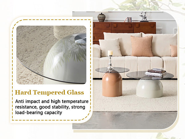 Nesting Coffee Table Set of 2 with Glass Desktop
