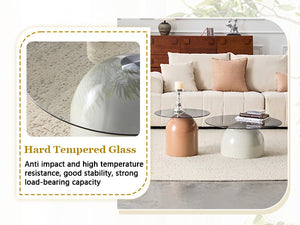 Nesting Coffee Table Set of 2 with Glass Desktop
