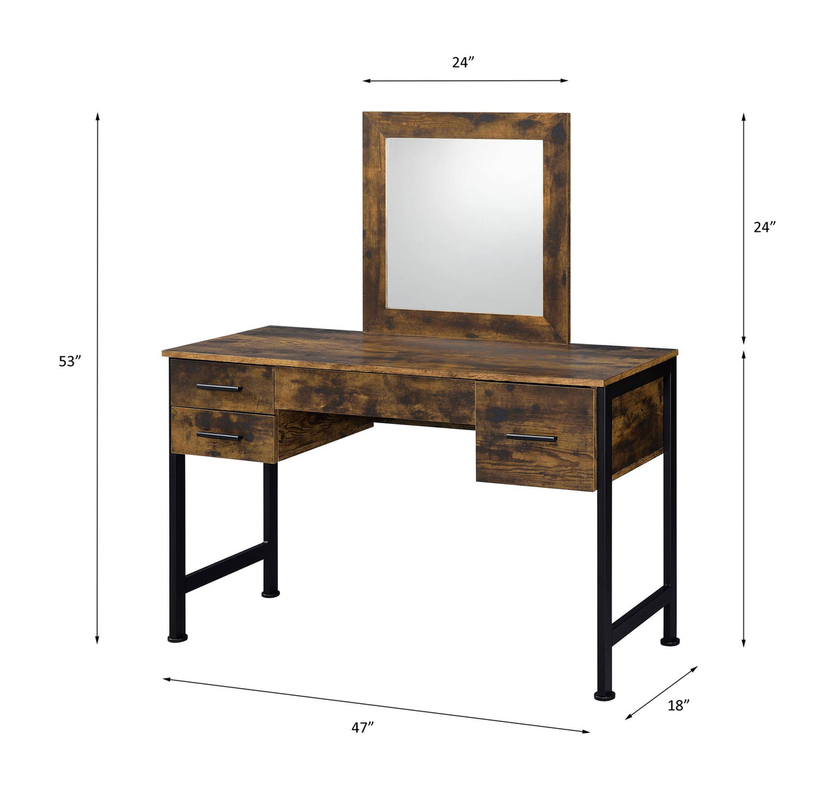 Juvanth - Rustic Vanity Desk Mirror - Oak - Best Buy Furniture