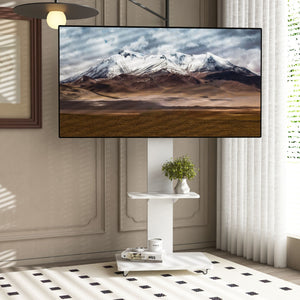 Mobile TV Stand With Shelf Floor Mount Cart For TVs With Lockable Wheels