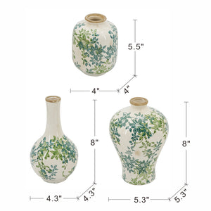 Set of 3 Floral Ceramic Vases