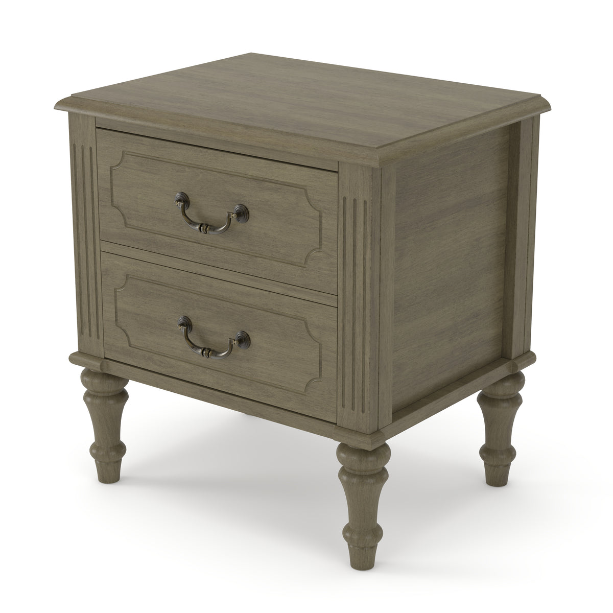 Fluted Nightstand, 21-Inch Wide, 2-Drawer Side Table, Antique Bronze