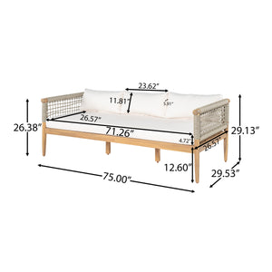 Outdoor Acacia Wood 3-Seater Sofa with Rope Woven Arms