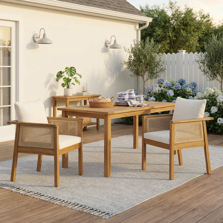Outdoor Dining Chairs Set of 2 with Acacia Wood and Washable Cushions