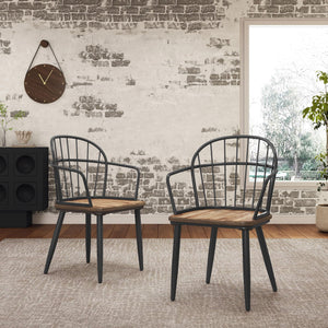 Industrial Inspired Indoor Dining Chair With Metal Legs And Birch (Set of 2) - Black / Natural - Best Buy Furniture