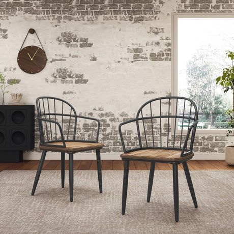 Industrial Inspired Indoor Dining Chair With Metal Legs And Birch (Set of 2) - Black / Natural - Best Buy Furniture
