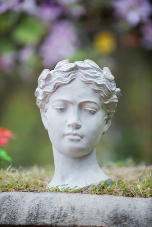 Greek Style Cement Head Planter Indoor Outdoor Home, Garden Decor - Gray