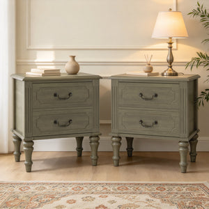 Fluted Nightstand 2-Piece Set, 21-Inch, Mid Century Modern Solid Wood, Antique Bronze
