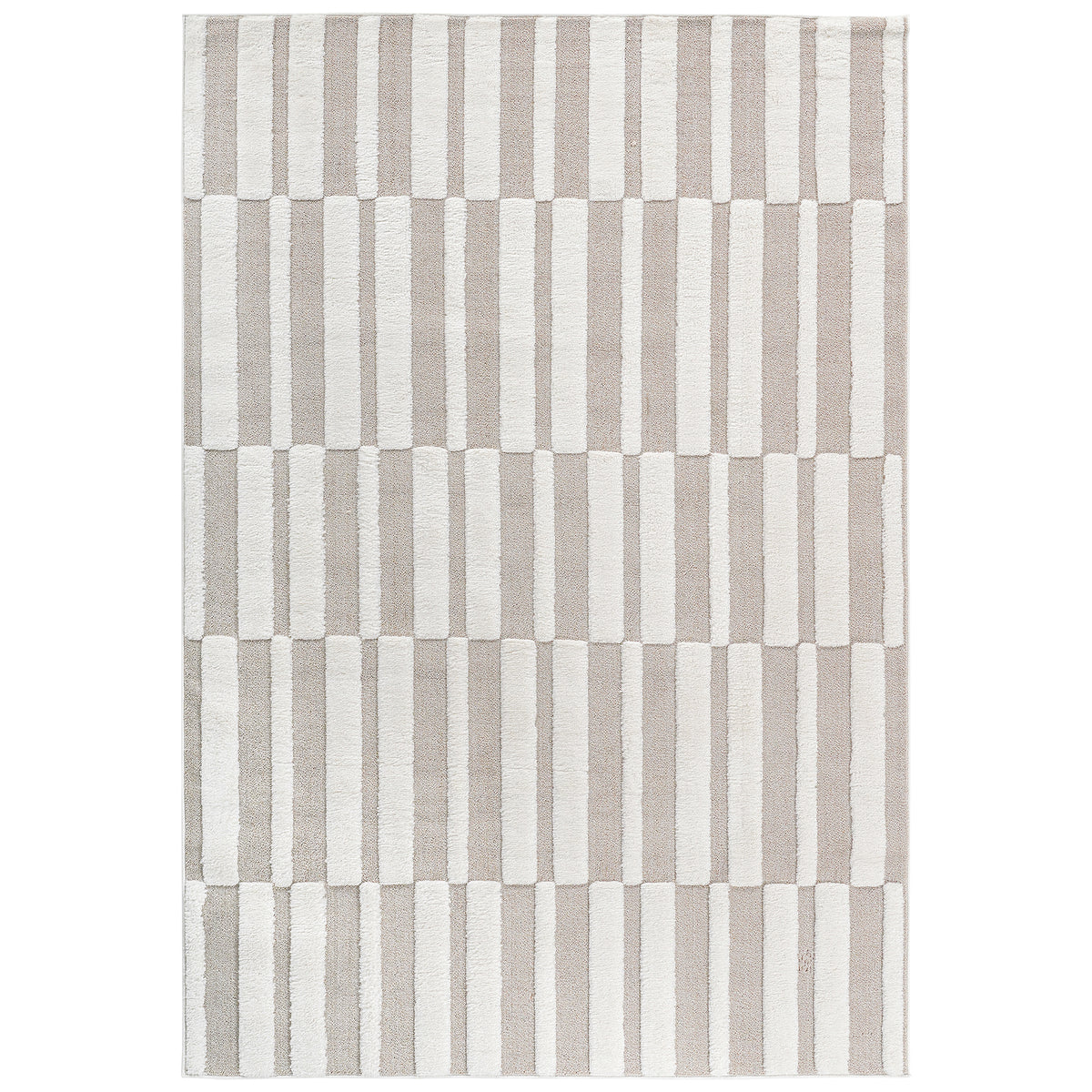 Step Collection High-Low Striped Beige/Cream Indoor Area Rug