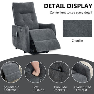 Grey Chenille Single Motor Power Lift Recliner Chair